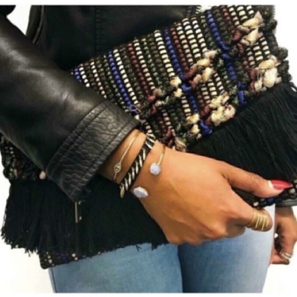 SALE Stella & Dot Taj Black Multi-Color Metallic Fringed Hand-Loomed Clutch Bag